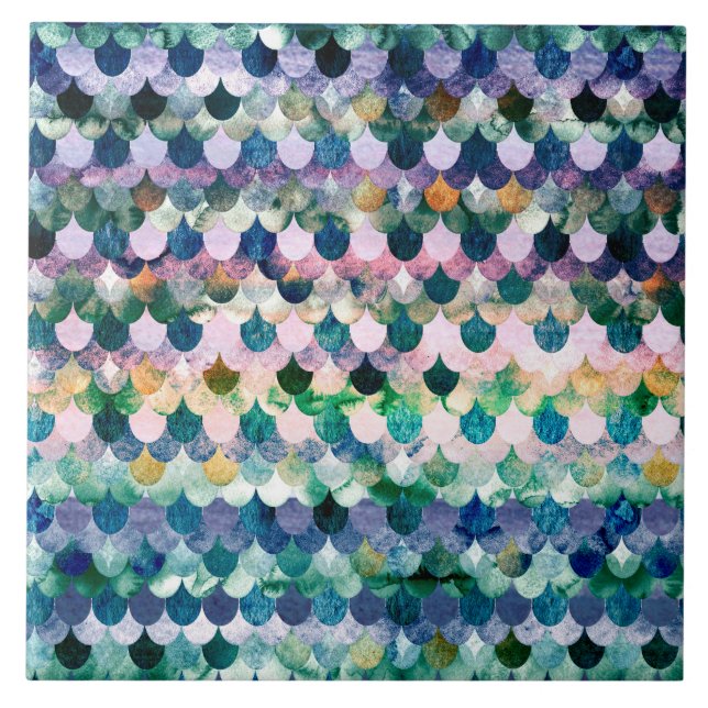 Girly Trend Blue Mermaid Fish Scales Tile (Front)