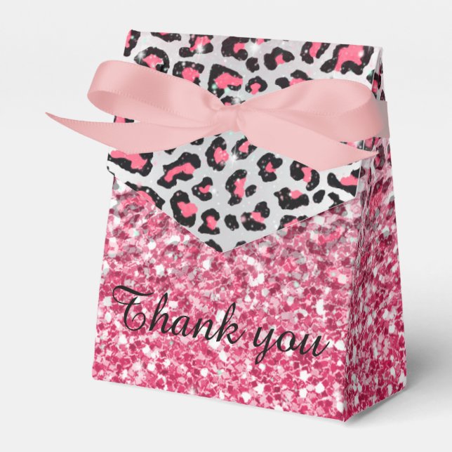 girly trendy bubble gum pink leopard animal print favor box (Front Side)