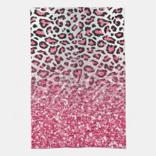 girly trendy bubble gum pink leopard animal print kitchen towel