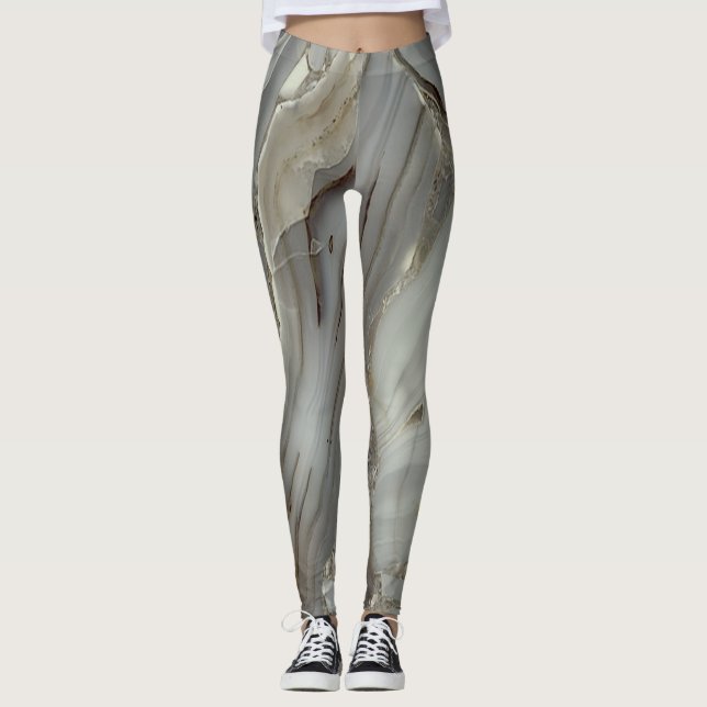 Girly Trendy Grey Marble Texture Leggings (Front)
