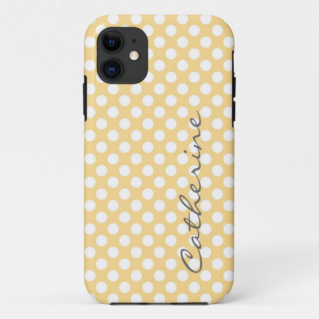 Girly, trendy  light yellow polka dots custom Case-Mate iPhone case (Back)