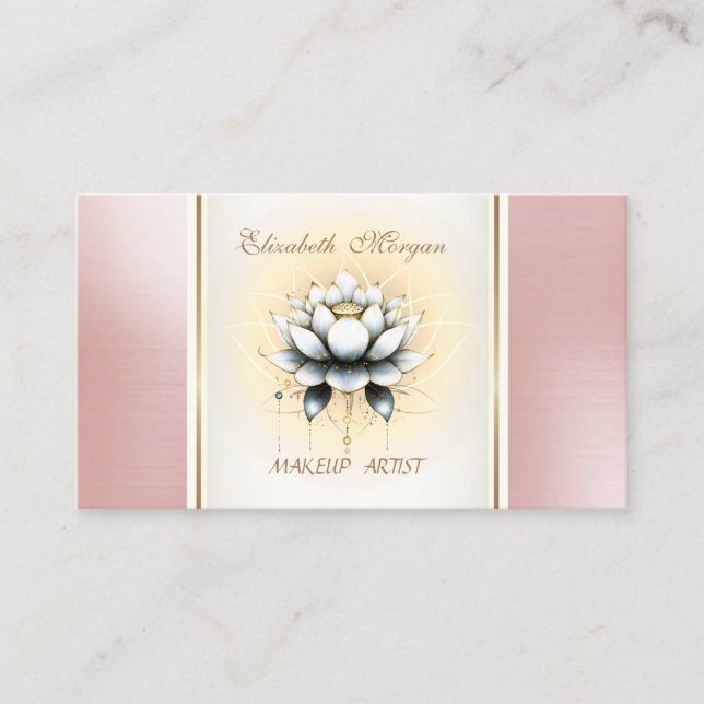 Girly Trendy Modern  Elegant White Lotus Business Card (Front)