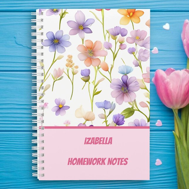 Girly Trendy Multicolor Wild Spring Flowers Floral Notebook (Creator Uploaded)