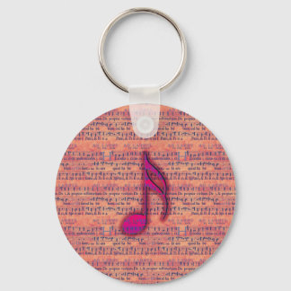 Girly Trendy Musical Note on Sheet Music Keychain