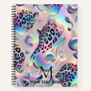 Girly Trendy Opal Leopard Print Monogram Notebook