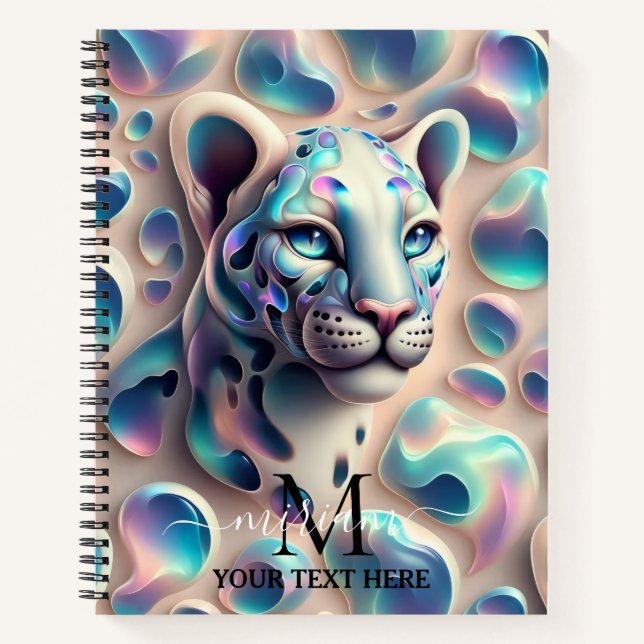 Girly Trendy Opal Leopard Print Monogram Notebook (Front)