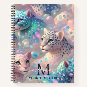 Girly Trendy Opal Leopard Print Monogram Softcover Notebook