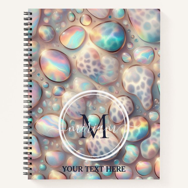 Girly Trendy Opal Leopard Print Monogram Softcover Notebook (Front)