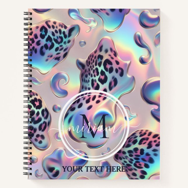 Girly Trendy Opal Leopard Print Monogram Softcover Notebook (Front)