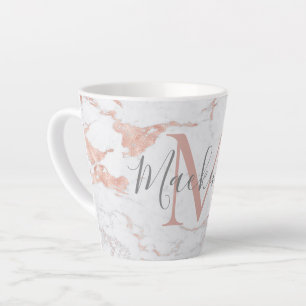 Girly Trendy Rose Gold Foil Marble Monogram Latte Mug
