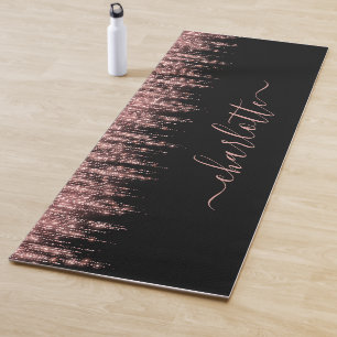 Girly Trendy Rose Gold Glitter Script Name Yoga Mat