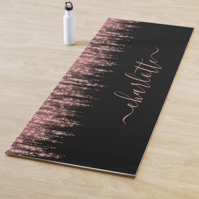 Girly Trendy Rose Gold Glitter Script Name Yoga Mat (In Situ)