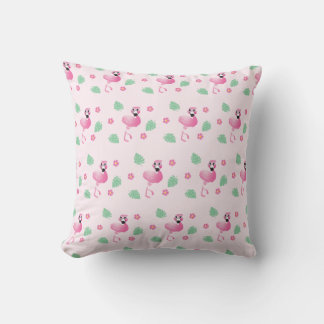 Girly Tropical Flamingo Flowers Pattern Pink Throw Pillow