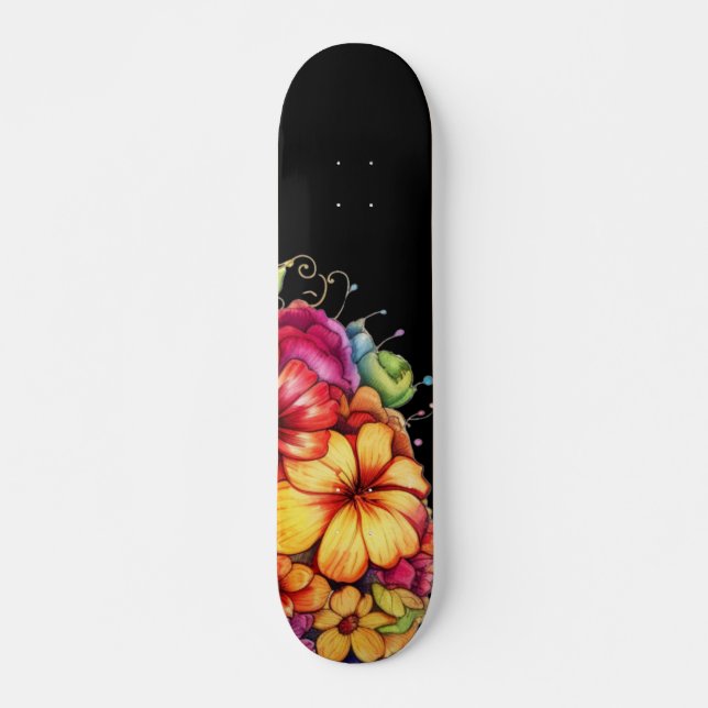 Girly Tropical Floral Skateboard (Front)