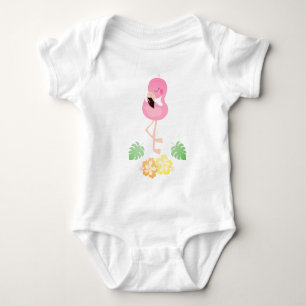 Girly Tropical Flower Flamingo Watercolor Pink Baby Bodysuit