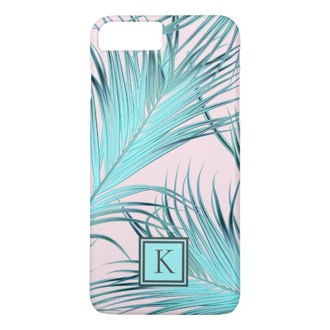 Girly Tropical Island Palm Fronds with Monogram Case-Mate iPhone Case (Back)