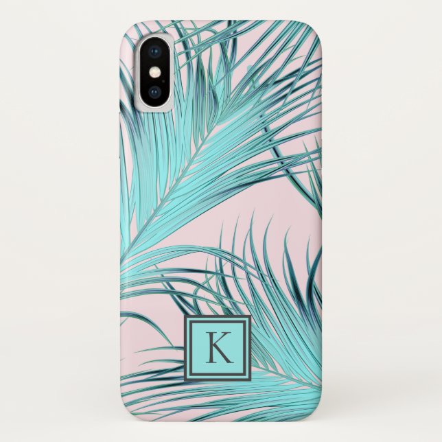 Girly Tropical Island Palm Fronds with Monogram Case-Mate iPhone Case (Back)