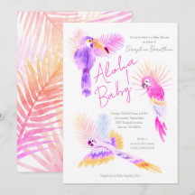 Girly Tropical Parrots Hawaiian Aloha Baby Shower