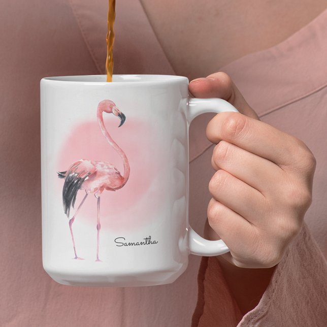 Girly Tropical Pink Flamingo with Any Name Coffee Mug (Creator Uploaded)