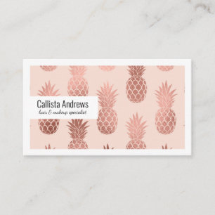 Girly Tropical Rose Gold Summer Pineapples Pattern Business Card