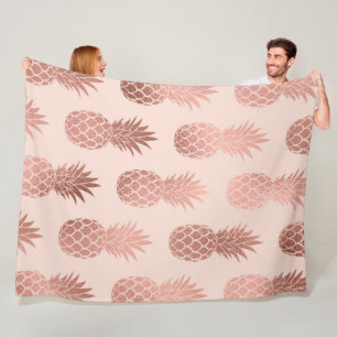 Girly Tropical Rose Gold Summer Pineapples Pattern Fleece Blanket