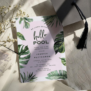 Girly Tropical Summer Graduation Pool Party Invitation