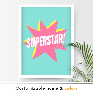 Girly Turquoise and Pink Superstar Teen Girl Poster