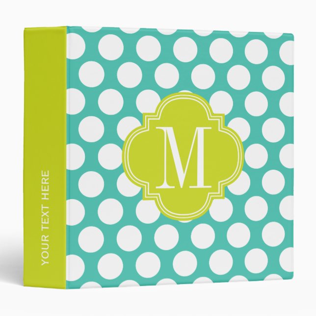 Girly Turquoise & green Big Dots Monogrammed Binder (Front/Spine)