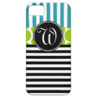GIRLY TURQUOISE GREEN BLACK STRIPES iPHONE 5 CASE