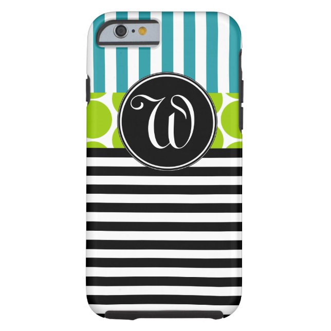 GIRLY TURQUOISE GREEN BLACK STRIPES MONOGRAM Case-Mate iPhone CASE (Back)