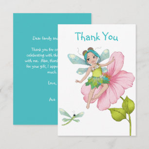 Girly Turquoise Green Pink Dragonfly Thank You Card