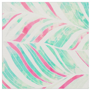 Girly Turquoise Pink Watercolor hand drawn pattern Fabric