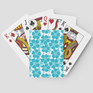 Girly Turquoise Tropical Hibiscus Pattern Playing Cards
