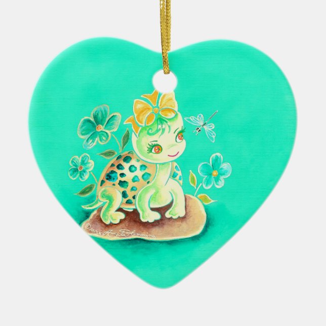 Girly Turtle Ceramic Ornament (Front)