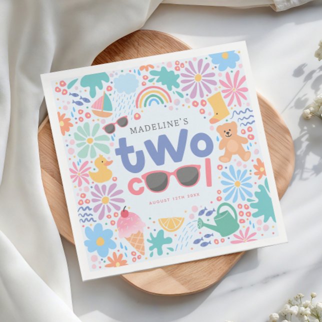 Girly Two Cool Summer Splash 2nd Birthday Napkin (Creator Uploaded)