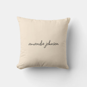 Girly Typography Beige Monogram Full Name Throw Pillow