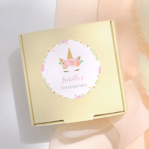 Girly Unicorn Face Script Name Birthday Party Classic Round Sticker