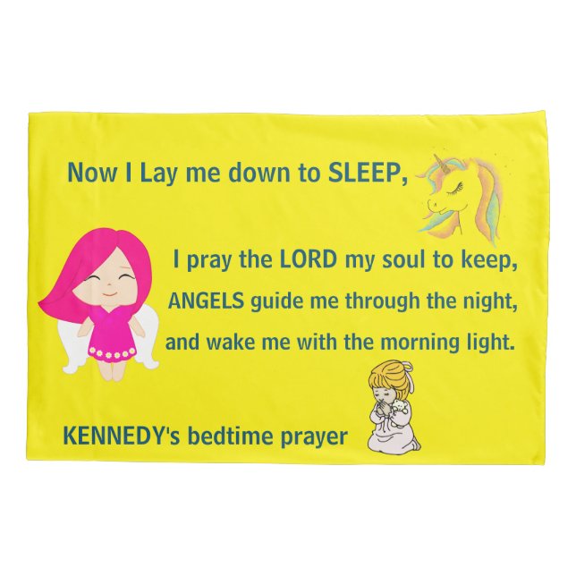 Girly Unicorn Pony Bedtime Prayer Personalized Pillowcase (Back)