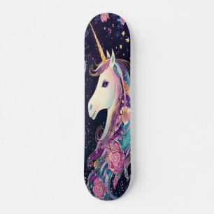 Girly Unicorn Rainbow Colours Floral Skateboard