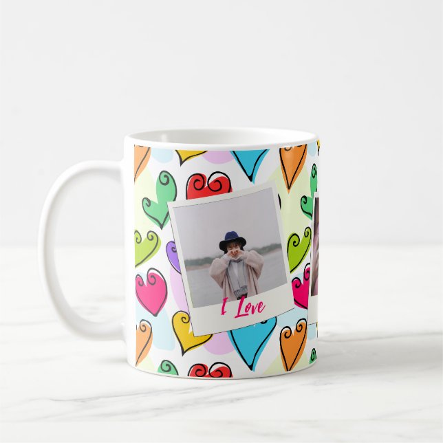 Girly Vibrant Hearts Cute Romantic Valentine Photo Coffee Mug (Left)