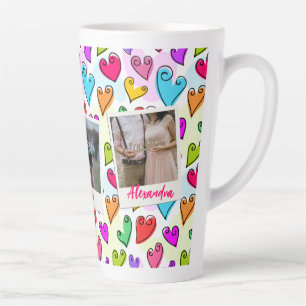 Girly Vibrant Hearts Cute Romantic Valentine Photo Latte Mug