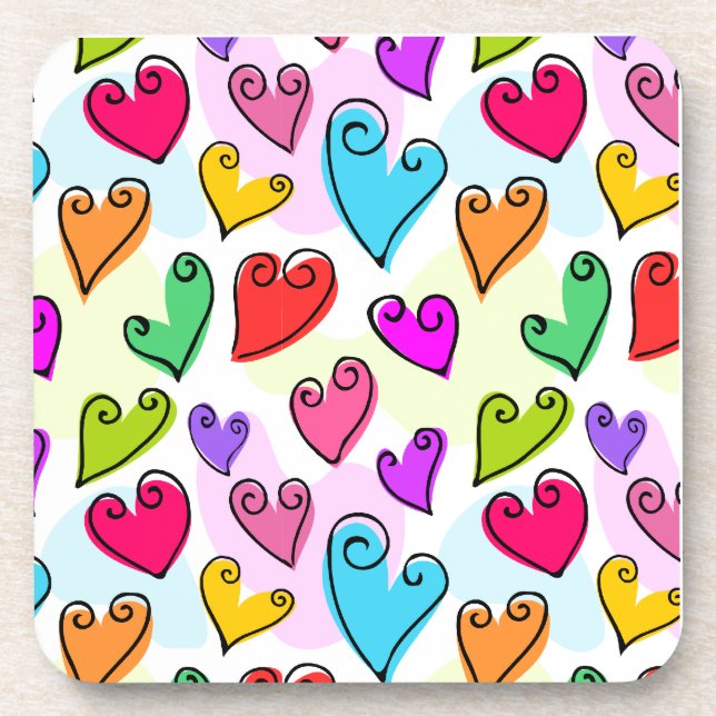 Girly Vibrant Hearts Cute Romantic Valentines Day Coaster (Front)