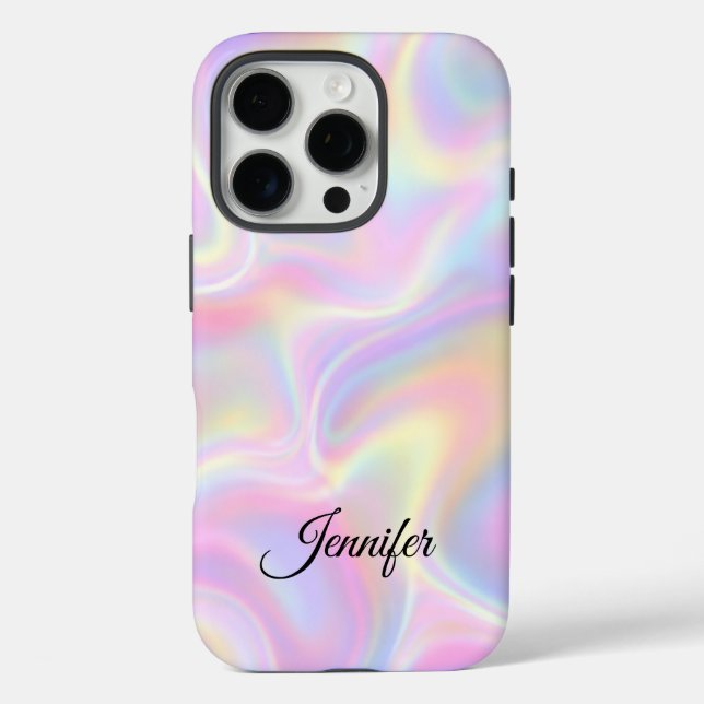 Girly Vibrant Pastel Holographic Swirl Design      Case-Mate iPhone Case (Back)