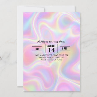 Girly Vibrant Pastel Holographic Swirl Design      Invitation