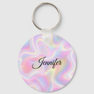Girly Vibrant Pastel Holographic Swirl Design Keychain