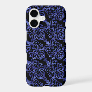 Girly Victorian Blue Glittery Damask Pattern