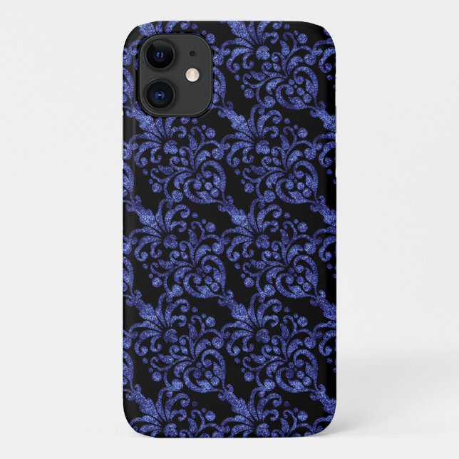 Girly Victorian Blue Glittery Damask Pattern Case-Mate iPhone Case (Back)
