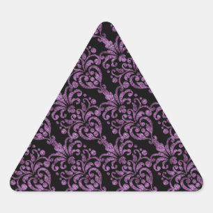 Girly Victorian Purple Glittery Damask Pattern Triangle Sticker