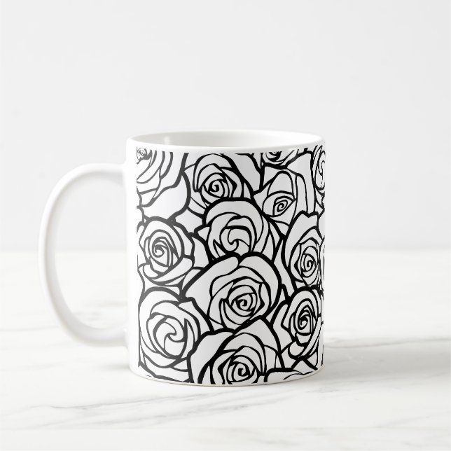 Girly Vintage black and white roses Coffee Mug (Left)