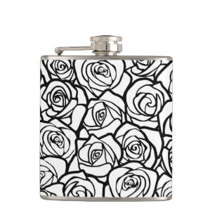 Girly Vintage black and white roses Hip Flask